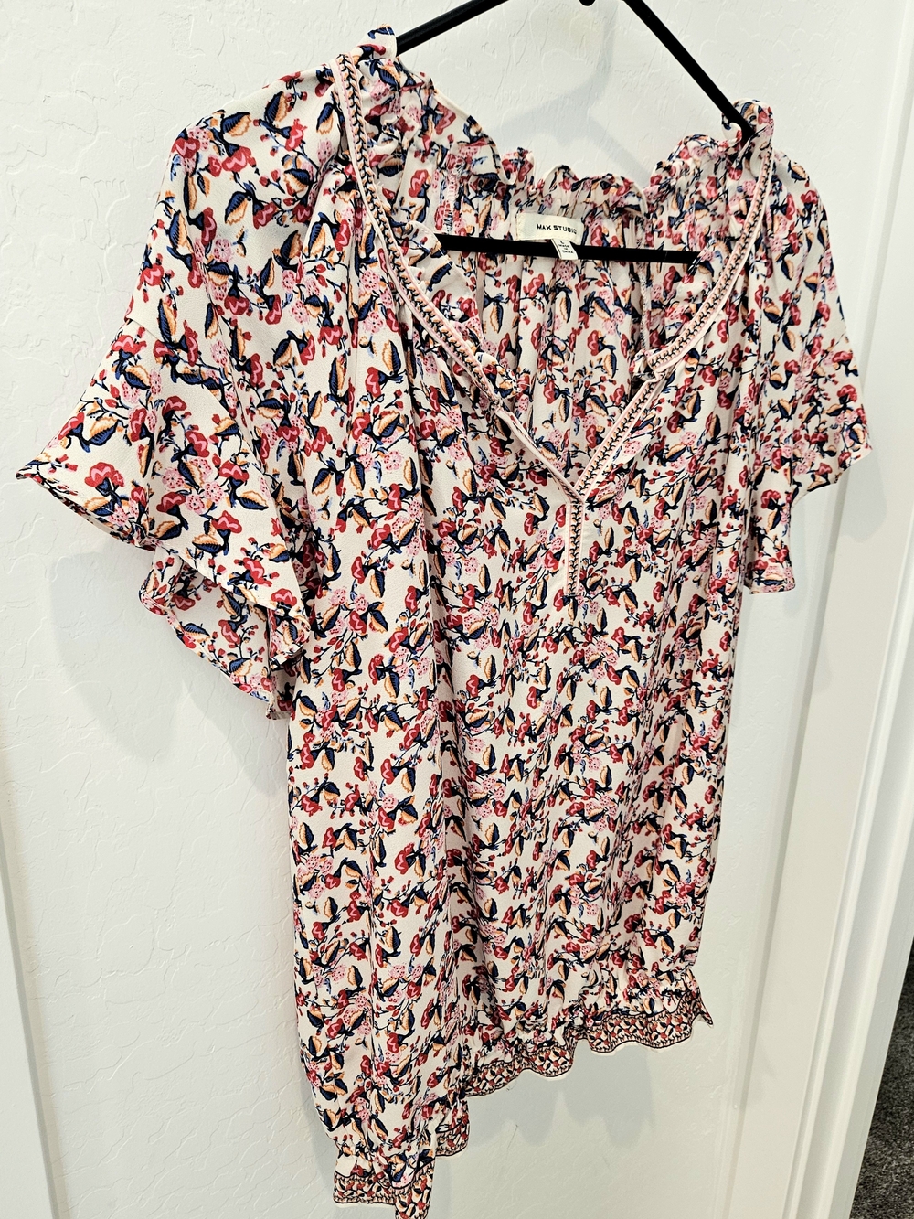 Max Studio Floral V-Neck Flutter Sleeve Blouse